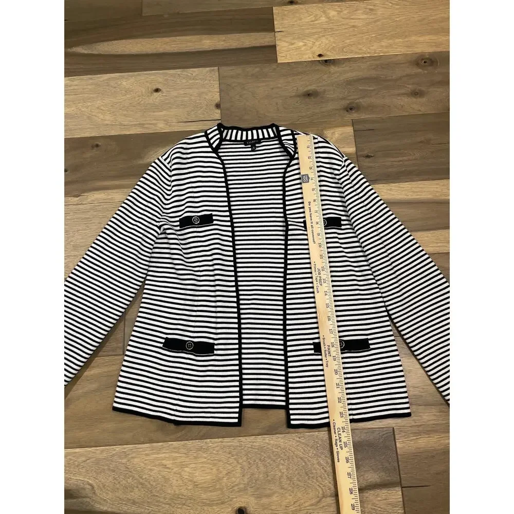 Talbots Size M Open‑Knit Blazer White With Black Stripes Button Detail